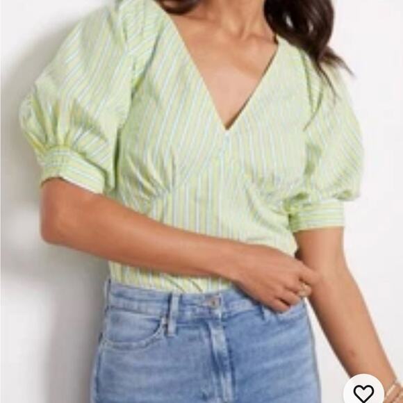 Anthropologie Sanctuary Light Green Striped Blouse Size: Medium - Picture 4 of 13